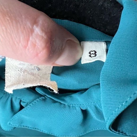 Vintage Ruffle High Neck Turquoise Blue Button Front Blouse Size 8 - Picture 3 of 16